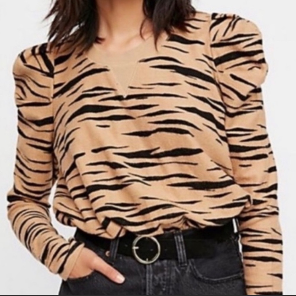 Free People Tiger Stripe Puff Sleeve Sweater